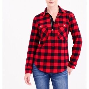 j crew Buffalo Check red and‎ black zip up pullover flannel Shirt/Jacket size S